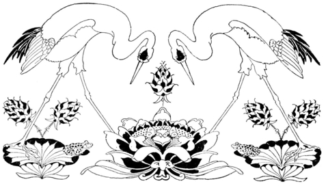 Egrets With Flower Coloring Page